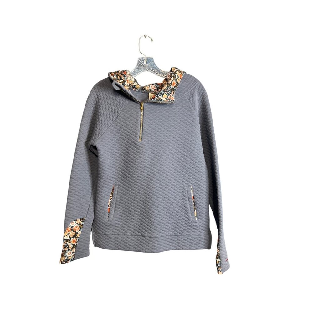 Tasseled Rags Quilted Gray Hoodie Sweatshirt